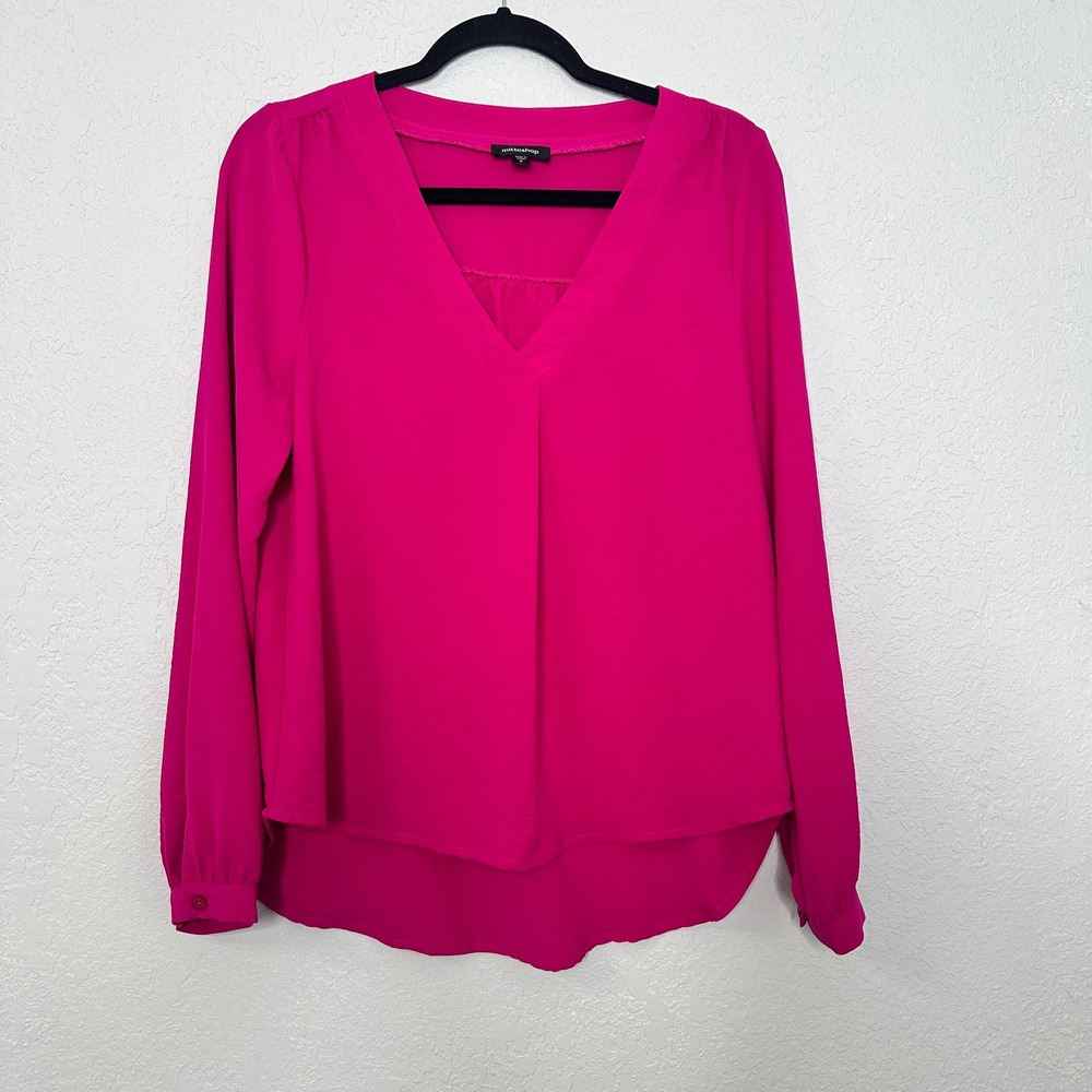 Mittoshop Pink Blouse Top Long Sleeve V-Neck Women's Size S